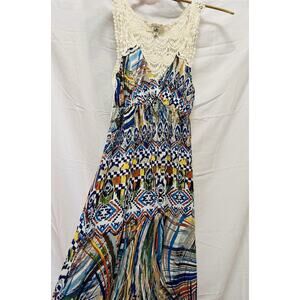 YA Los Angeles Maxi Dress Boho Artistic Print Crochet Flowy Hippie Festival Y2K